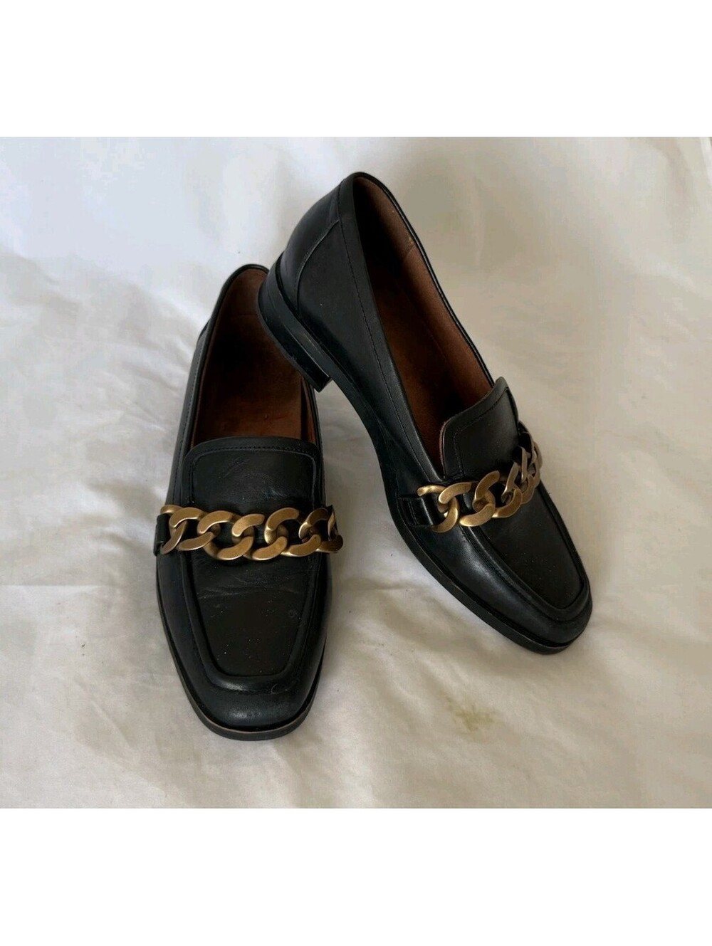 Vionic Mizelle Women's Loafers Size 7 Slip-on Black Leather Chain Detailing